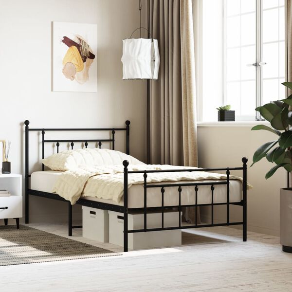 vidaXL Bedframe met hoofd- en voeteneinde metaal zwart 107x203 cm