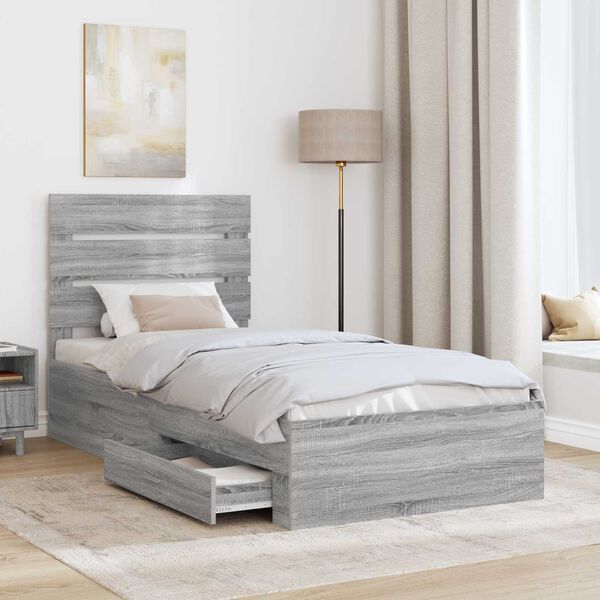 vidaXL Bedframe Grijs Sonoma en Zilver 75 x 190 cm Bewerkt hout