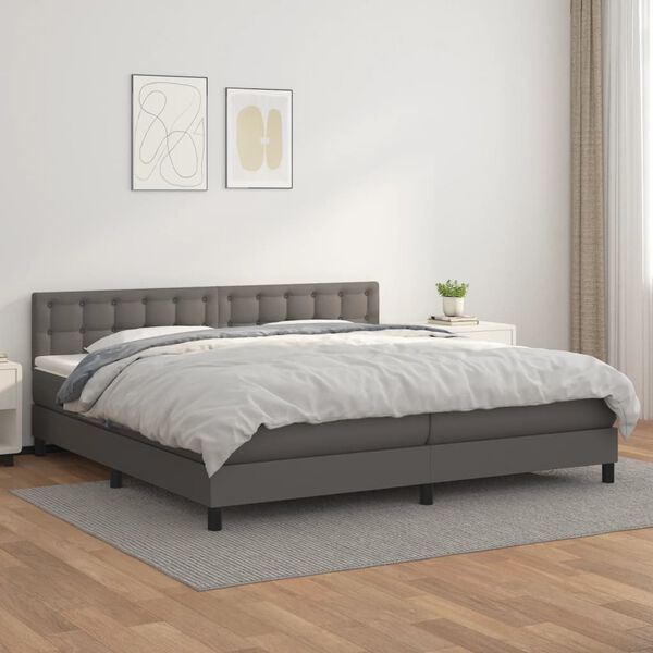 vidaXL Boxspring met matras kunstleer grijs 200x200 cm