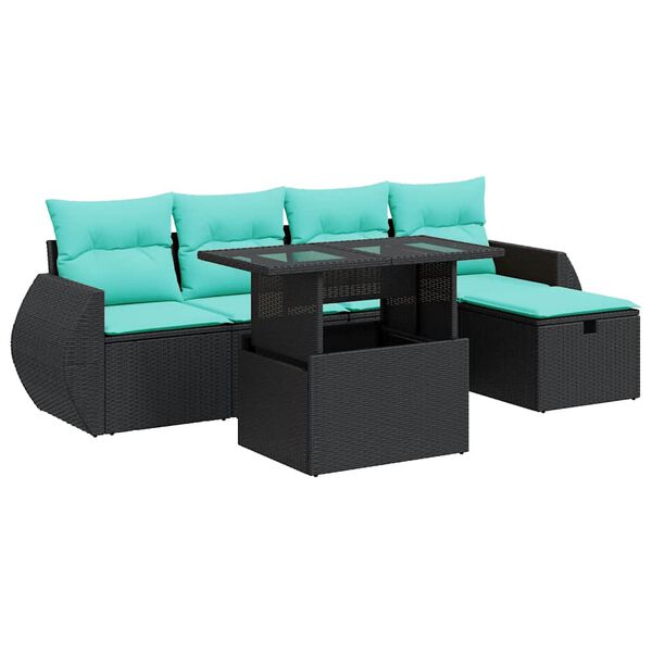 vidaXL 6-delige Loungeset met kussens poly rattan acacia grijs