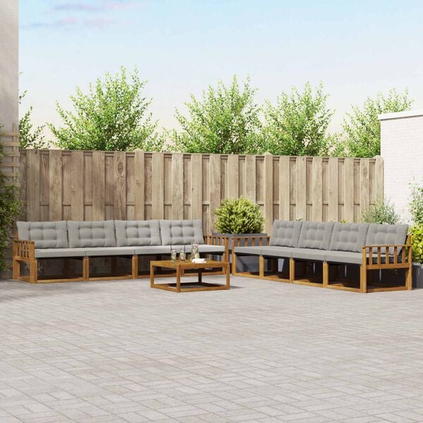 vidaXL Buiten bankenset met kussen 9 pcs Natuurlijk en Lichtgrijs