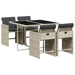 vidaXL 5-delige Tuinset met kussens poly rattan lichtgrijs