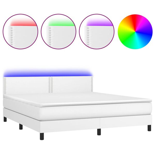 vidaXL Boxspring met matras en LED kunstleer wit 160x200 cm