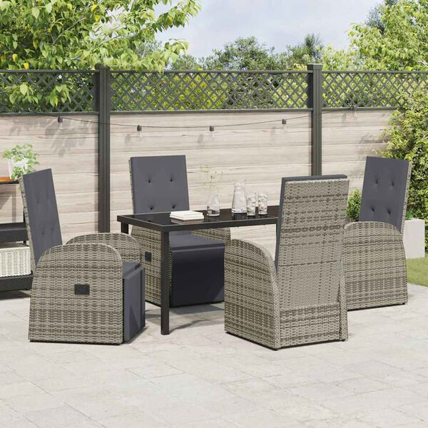 vidaXL Tuin eettafelset met kussen 5 pcs Grijs poly rattan