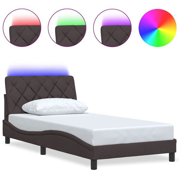 vidaXL Bedframe met LED zonder matras 100x200 cm stof donkerbruin