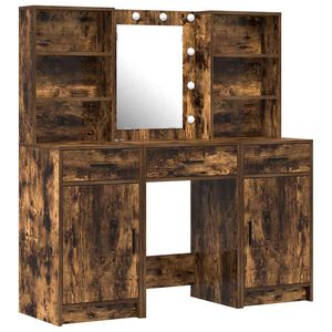 vidaXL Make-up tafel set met LED 3 st Gerookt eiken Bewerkt hout