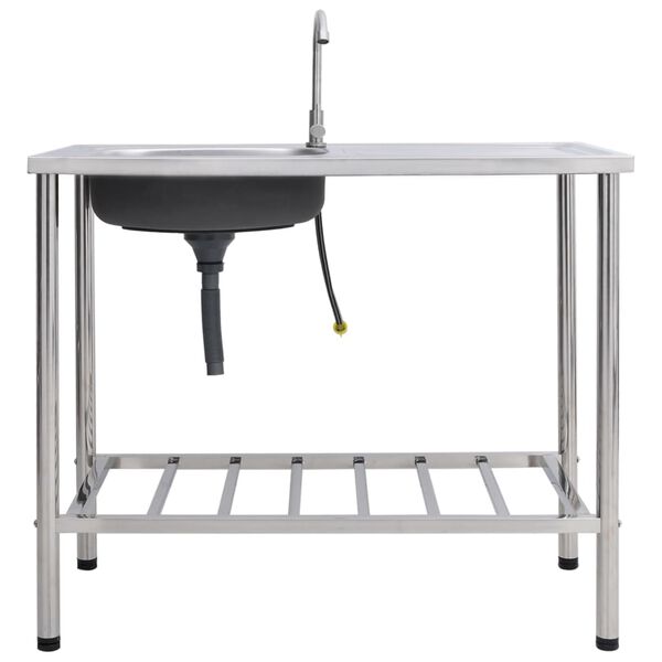 vidaXL Campinggootsteen enkele bak met kraan roestvrij staal