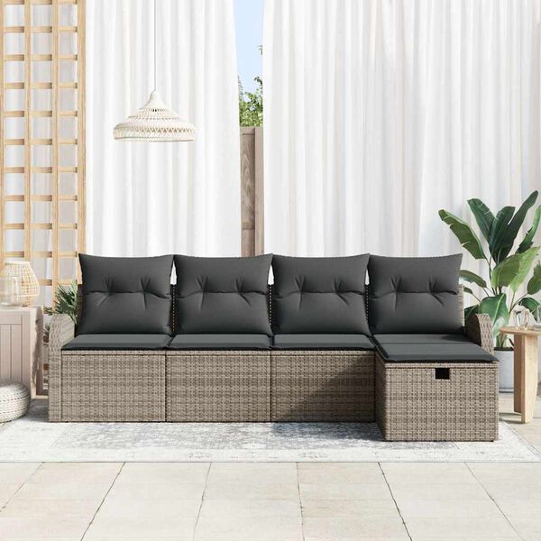 vidaXL Tuin Sofa Set met kussen met opslag 5 pcs Grijs Poly riet