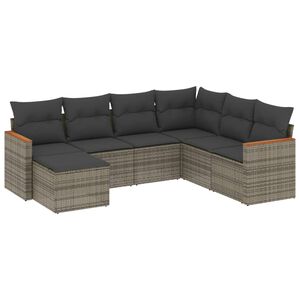 vidaXL 7-delige Loungeset met kussens poly rattan grijs