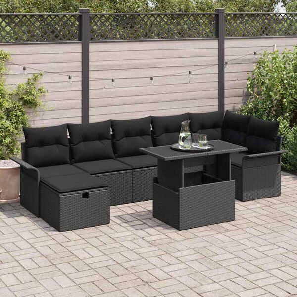 vidaXL Tuin Sofa Set met kussen met opslag 8 pcs Zwart Poly riet