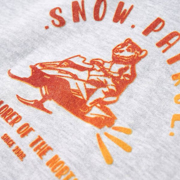 Kindertrui met capuchon 128 gem&ecirc;leerd grijs en oranje