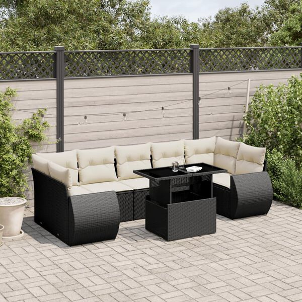 vidaXL 8-delige Loungeset met kussens poly rattan zwart