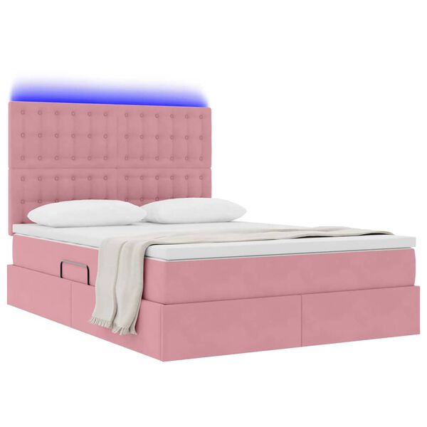 vidaXL Opbergbed met LED met matras Roze 140 x 190 cm Fluweel