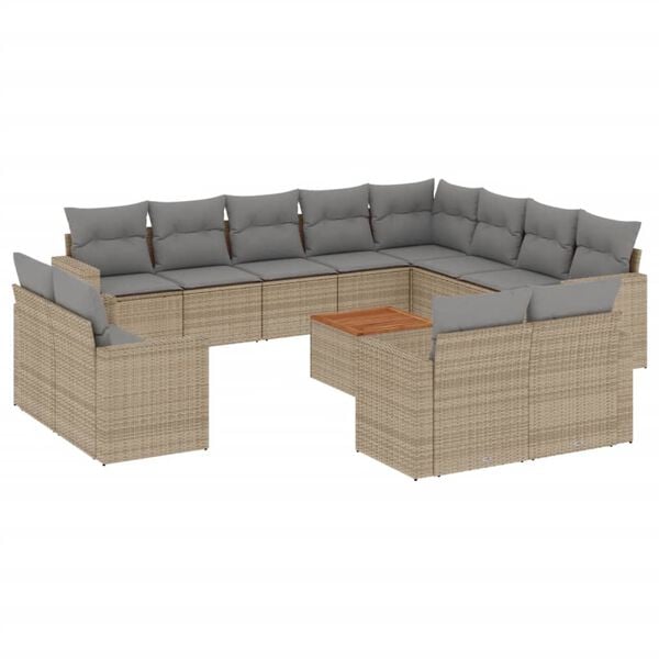 vidaXL 13-delige Loungeset met kussens poly rattan gemengd beige