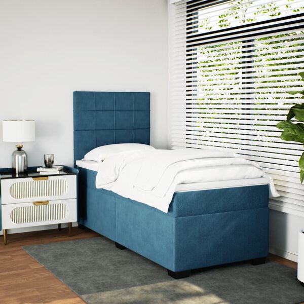 vidaXL Boxspring met matras fluweel blauw 90x190 cm