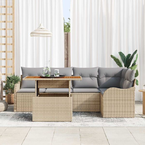 vidaXL Tuin Sofa Set met opslag 6 pcs Beige Poly riet