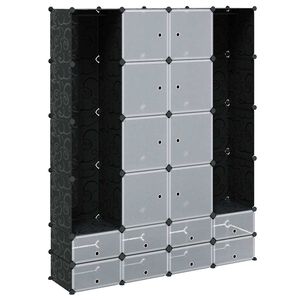vidaXL Kast modulair met 18 vakken 37x146x180,5 cm zwart en wit
