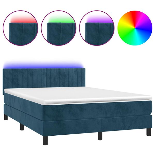 vidaXL Boxspring met matras en LED fluweel donkerblauw 140x200 cm
