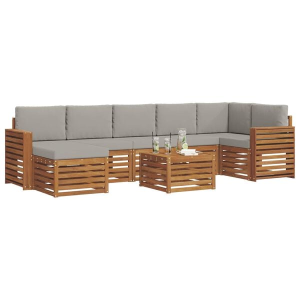 vidaXL Sofa-Sets 8 pcs Natuurlijk en Lichtgrijs Massief Acaciahout