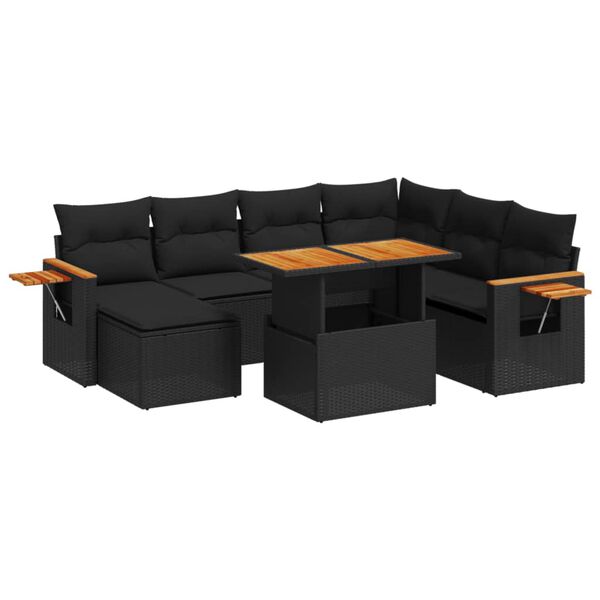 vidaXL 8-delige Loungeset met kussens poly rattan zwart