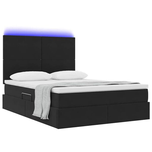 vidaXL Opbergbed met LED met matras met LED Zwart 140 x 200 cm Fluweel