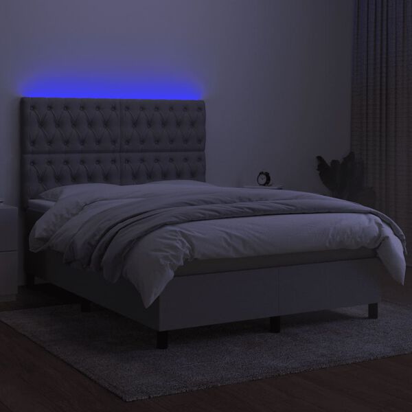 vidaXL Boxspring met matras en LED stof lichtgrijs 140x190 cm