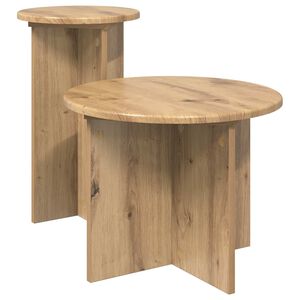 vidaXL Bijzettafelset 2 st Artisanaal eiken &Oslash; 45 x 35 cm Bewerkt hout