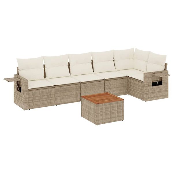 vidaXL 7-delige Loungeset met kussens poly rattan beige