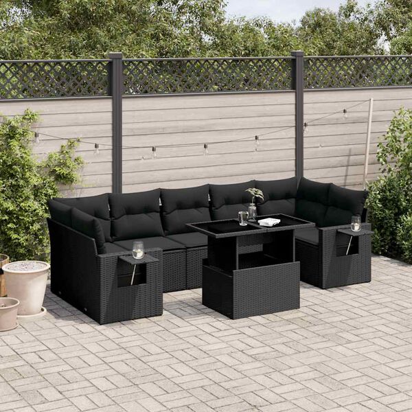 vidaXL 8-delige Loungeset met kussens poly rattan zwart