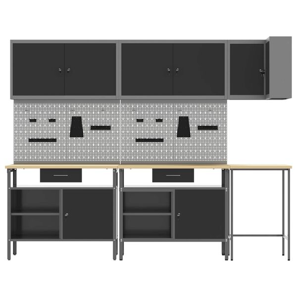 vidaXL Werkkast set met lade met plank met slot 10 pcs Zwart en Grijs