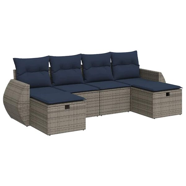 vidaXL 6-delige Loungeset met kussens poly rattan grijs