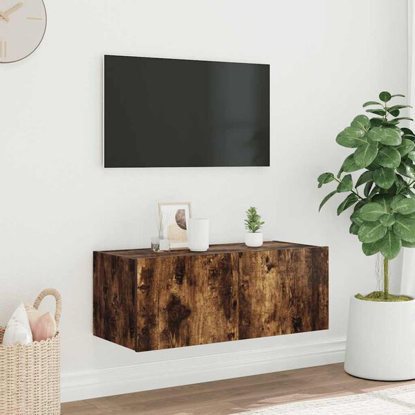 vidaXL Tv-wandmeubel met LED-verlichting 80x35x31 cm gerookt eiken