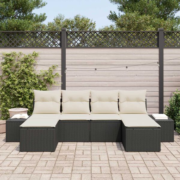 vidaXL Tuin Sofa Set met kussen 6 pcs Zwart poly rattan