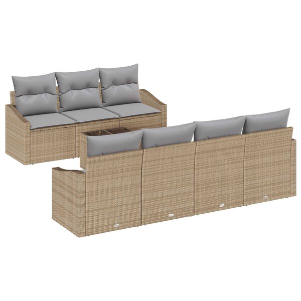 vidaXL Bankstel met kussen met opslag 8 pcs Beige en Grijs poly rattan