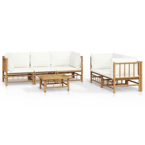 vidaXL 6-delige Loungeset met kussens bamboe cr&egrave;mewit