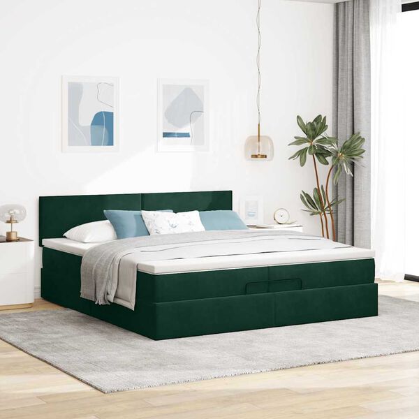 vidaXL Ottoman bed met matras 200x200 cm fluweel donkergroen