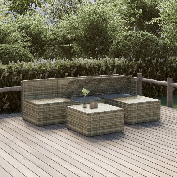 vidaXL 5-delige Loungeset met kussens poly rattan grijs