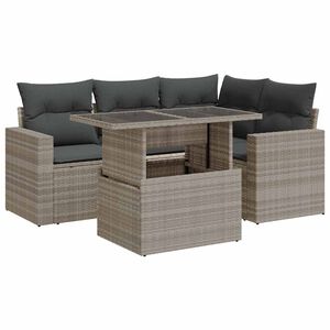 vidaXL 5-delige Loungeset met kussens poly rattan lichtgrijs