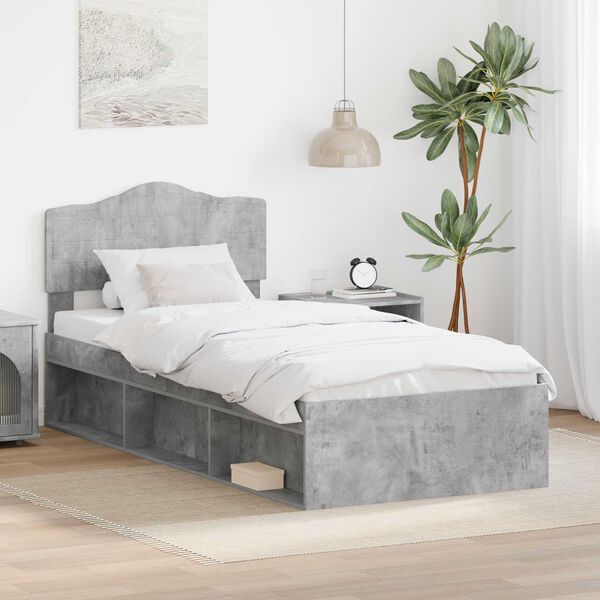 vidaXL Bedframe met hoofdeinde Beton 90 x 200 cm Massief grenenhout