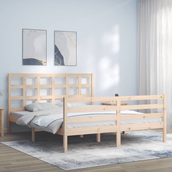 vidaXL Bedframe met hoofdbord massief hout 160x200 cm