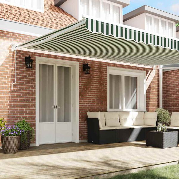 vidaXL Inklapbaar Zonnescherm Gestreept Groen en Wit 500 &times; 300 cm