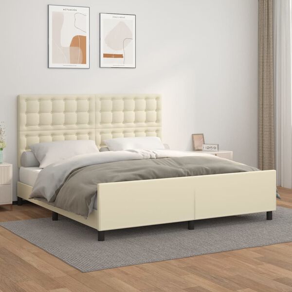 vidaXL Bedframe met hoofdbord kunstleer cr&egrave;mekleurig 180x200 cm