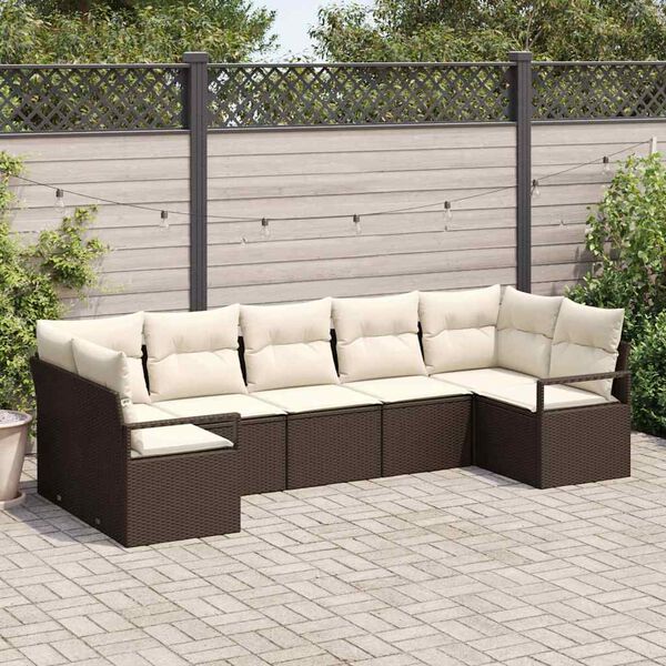 vidaXL Tuinbankenset met kussen 7 pcs Bruin en wit poly rattan