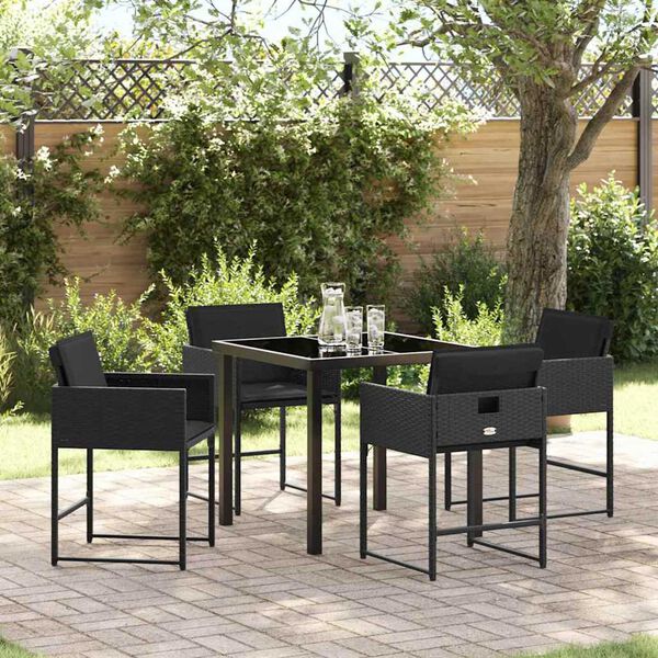 vidaXL Tuin eettafelset 5 pcs Zwart poly rattan