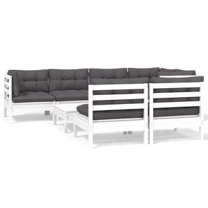 vidaXL 8-delige Loungeset met kussens massief grenenhout wit