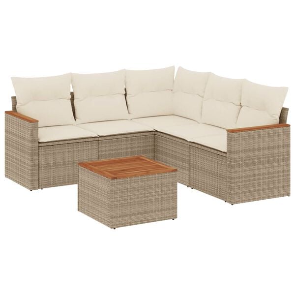 vidaXL 6-delige Loungeset met kussens poly rattan beige