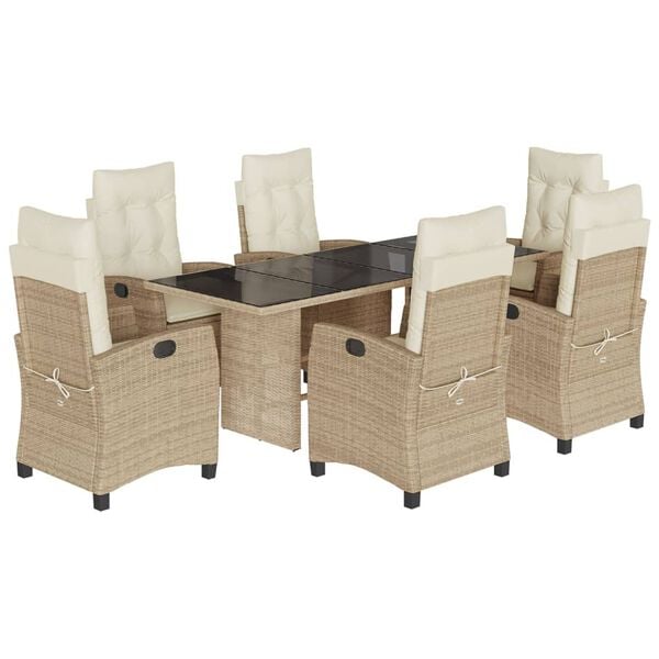 vidaXL 7-delige Tuinset met kussens poly rattan beige