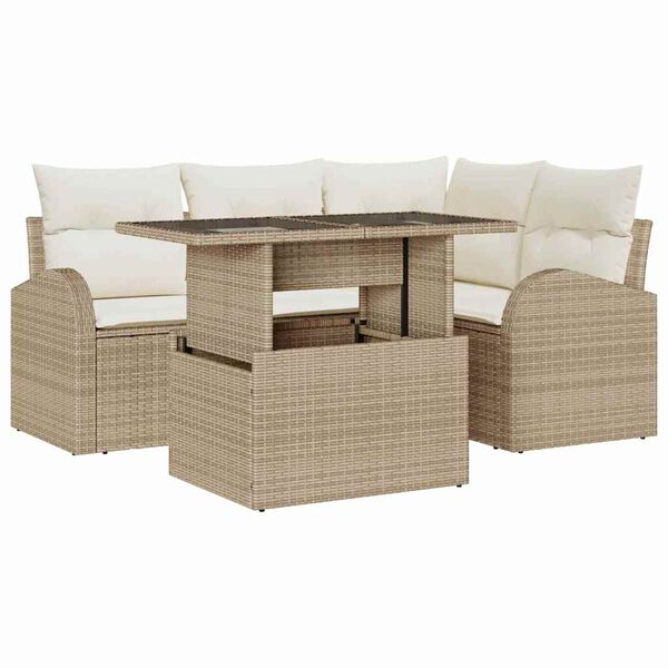 vidaXL Tuin Sofa Set met kussen 5 pcs Beige poly rattan