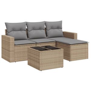 vidaXL 5-delige Loungeset met kussens poly rattan beige