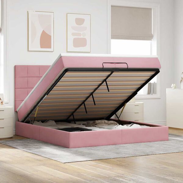 vidaXL Ottoman bed met matrassen 200x200cm fluweel roze